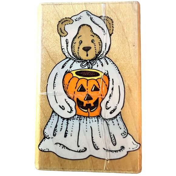 RARE Hero Arts D 965 Teddy Trick-Or-Treater Wood Mounted Rubber Stamp - Picture 1 of 5